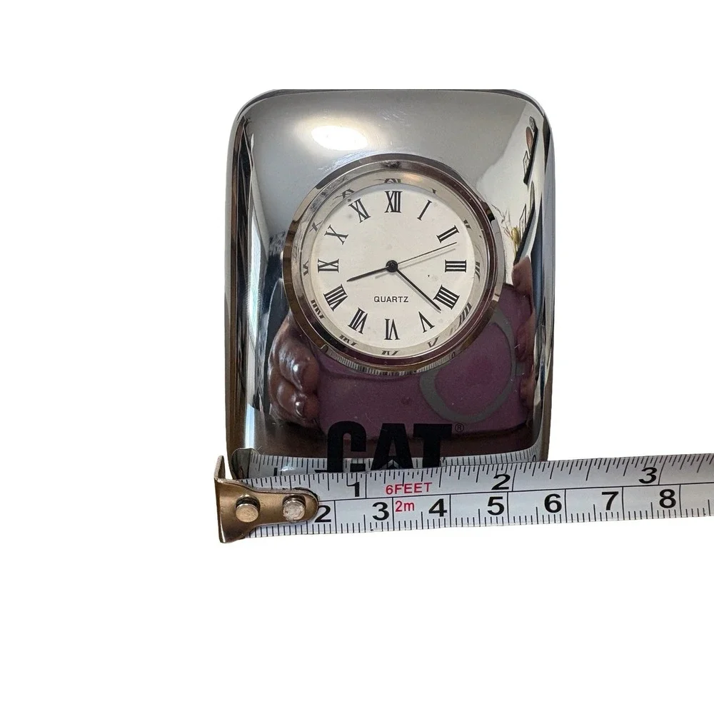Collectable Caterpillar CAT Quartz‎ Desk Clock Paperweight Silver Roman Numeric